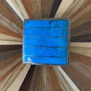 Sterling Silver Turquoise Square Framed Pin Brooch Inlaid Silver, Marked